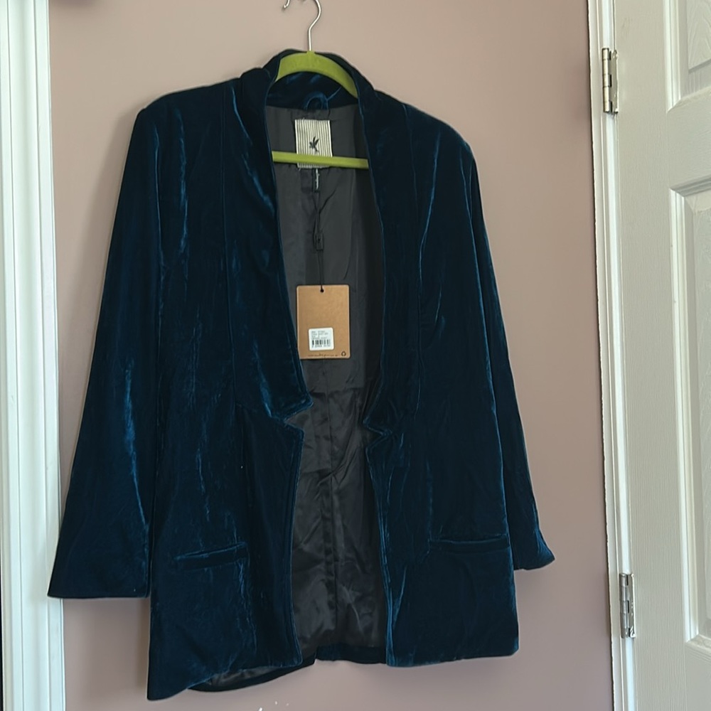 NWT One Teaspoon Blue Velvet Long Line Open Front Blazer Size M - Picture 12 of 12